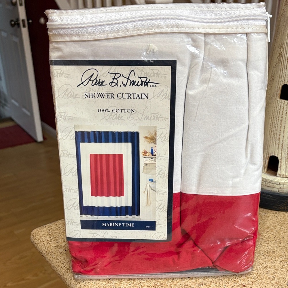 Vintage Nautical Red and White Marine Time Shower Curtain